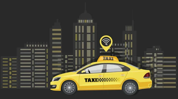 Masina de taxi. Contextul oraşului. Comanda taxi. Poster cu transport urban . — Vector de stoc