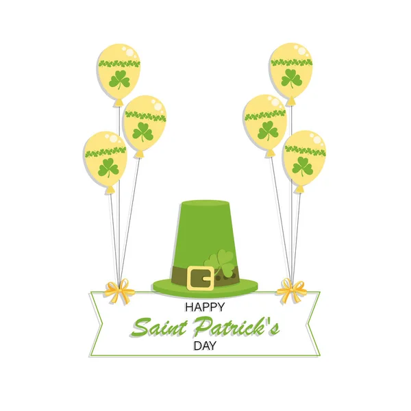 St. Patrick 's Day. Koboldmütze, Luftballons und Kleeblatt. — Stockvektor