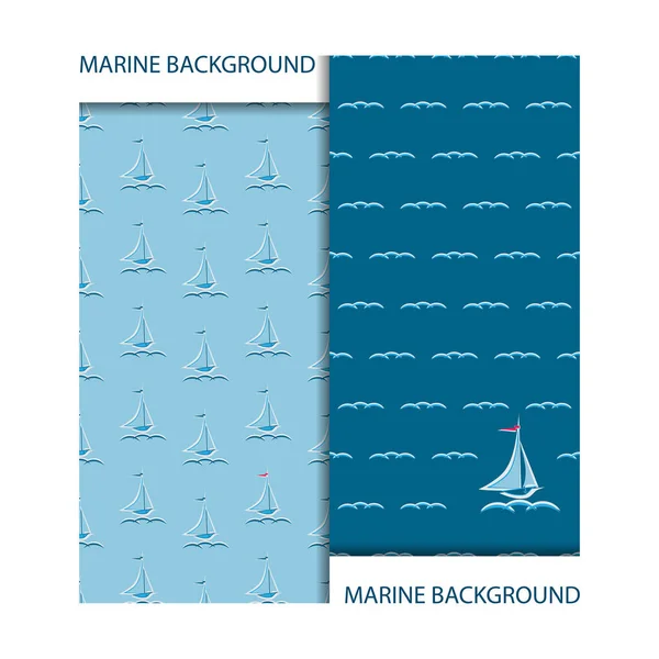 Sea backgrounds. Yacht, waves. Cruise on a sailboat. Vector pattern. — Stockvektor