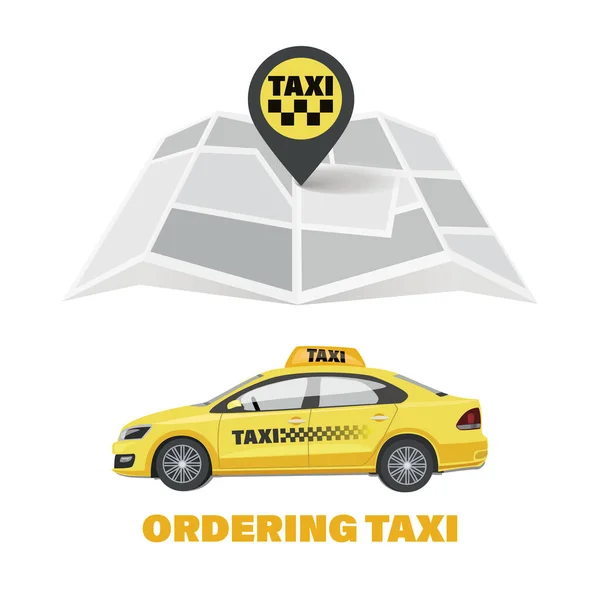 Hartă Taxi Comanda Taxiuri Set Pictogramă Serviciu Transport Urban Ilustrație — Vector de stoc