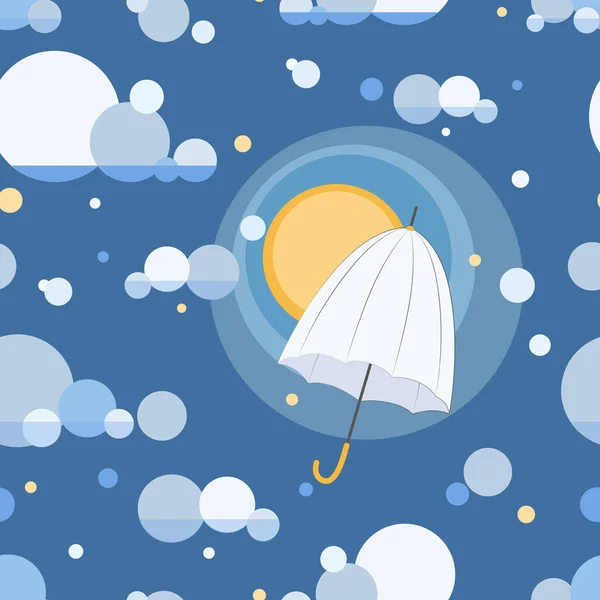 Bulutlu Gökyüzü Şemsiye Mavi Arka Plan Vektör Deseni Pürüzsüz Desen — Stok Vektör