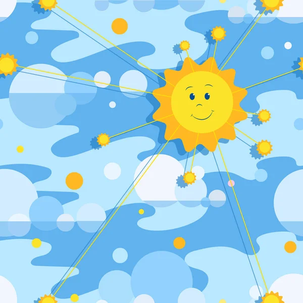 晴れた背景 雲の岬 雲と太陽と明るい空 ベクトルパターンだ ブルーのシームレスなパターン 赤ちゃんの繊維のためのデザイン 季節をテーマにした背景 — ストックベクタ