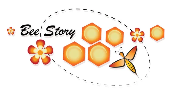 Пчелиная история. Медовая пчела, цветы и соты. Эмблемы, этикетки . — стоковый вектор
