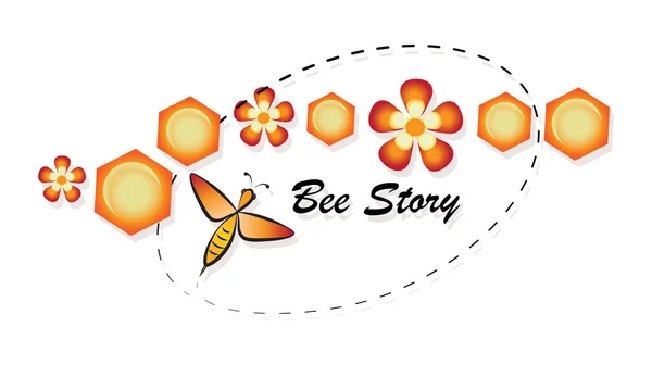 Пчелка. Пчелиная история. Цветы и соты. Эмблемы, этикетки . — стоковый вектор