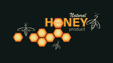 Arı sürüsü, bal peteği. Amblem, etiket, kartvizit. Doğrusal arı logosu, bal peteği 