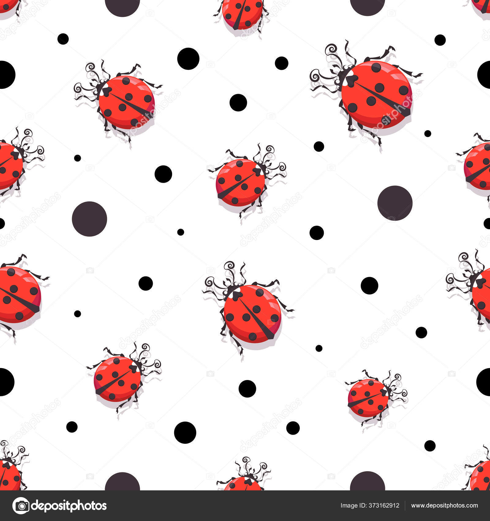 Joaninha. Personagem de desenho animado vetorial. Padrão, fundo. Joaninhas  vermelhas bonitos no fundo branco com um pequeno pote . Vetor de  ©velishchuknatali 373162912, image size:1600x1700