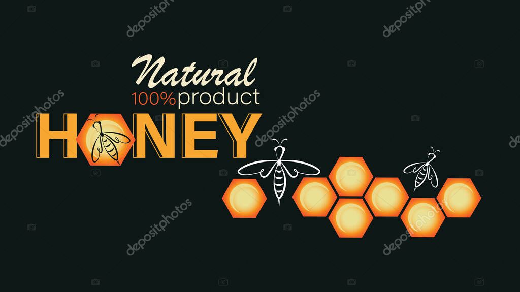 Honeycomb, swarm bees. Honey background. Emblem, label, business card. Linear bee logo, honeycomb Vector illustration for business promotion.