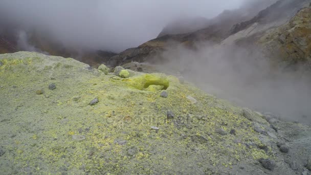 Gases de enxofre emitidos por uma fumarola do vulcão Mutnovsky. Kamchatka, Rússia . — Vídeo de Stock