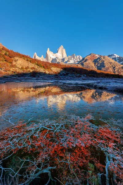 Fryst reflektion av den Monte Fitz Roy (Cerro Chalte) — Stockfoto
