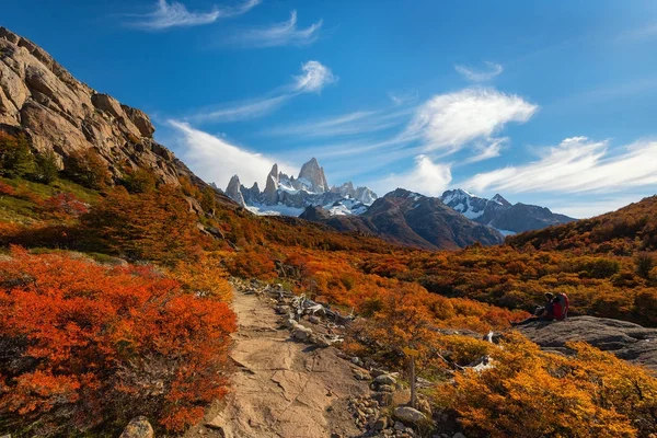Turist Çekici Güzel Sonbahar Görünümünden Arjantinli Patagonia Mount Fitz Roy — Stok fotoğraf