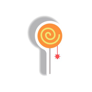 Kağıt etiket Cadılar Bayramı simgesi, şeker ve örümcek