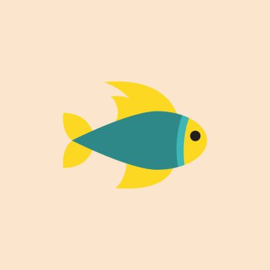 Vektör akvaryum balık silüeti çizimi. Tasarımınız için renkli çizgi film düz akvaryum balık simgesi.