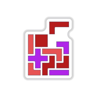 Vektör çizim kağıt etiket stili Tetris parçalar halinde