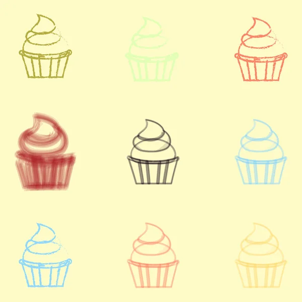 Sobremesa Cupcakes Estilo Simples Plano —  Vetores de Stock