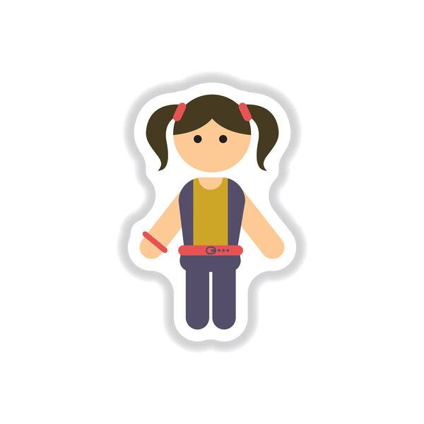 Vector illustration in paper sticker style little girl