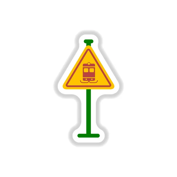 Panneau Signalisation Tramway Papier Style Autocollant — Image vectorielle