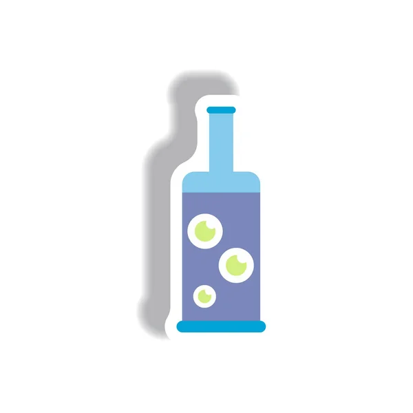 Paper Sticker Halloween Icon Bottle Potion — Stock Vector