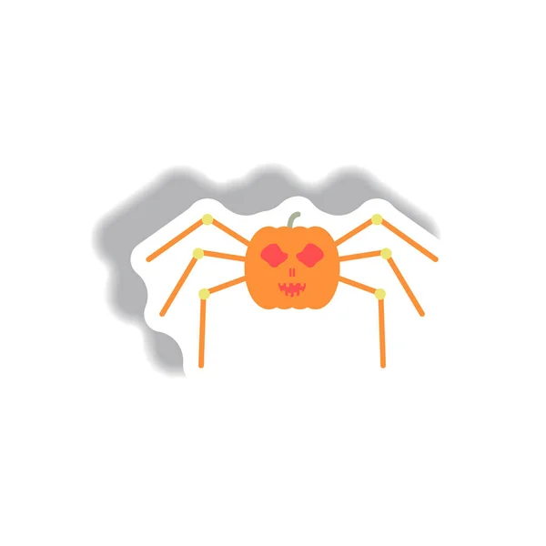 Paper Sticker Halloween Icon Spooky Pumpkin Spider — Stock Vector