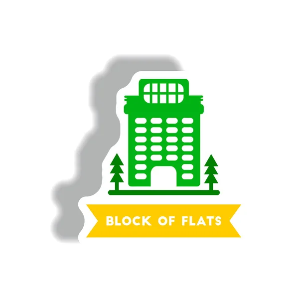 Stylowe Ikony Stylu Naklejki Papier Budowy Bloku Mieszkalnego — Wektor stockowy