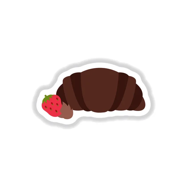 Erdbeer Schoko Croissant Sticker Einfachen Flachen Stil — Stockvektor