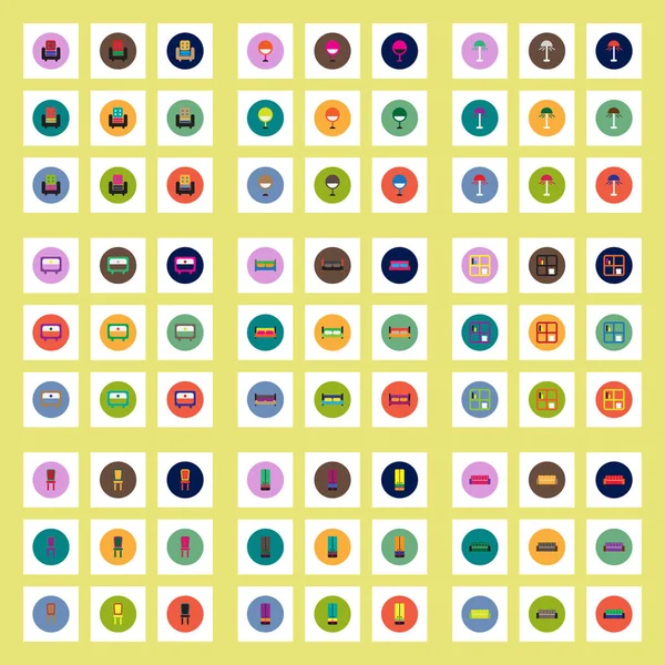 彩色圆圈家居家具中时尚矢量图标的收集 — 图库矢量图片