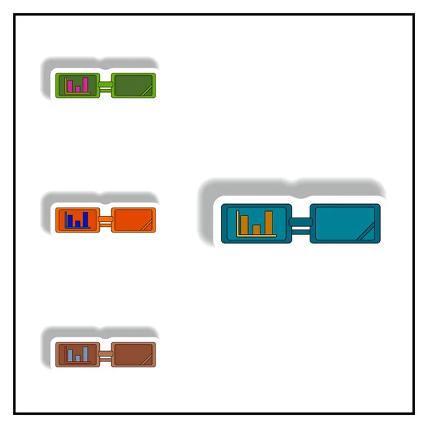 막대형 차트와 안경의 스티커 스타일 일러스트 컬렉션에 그래프 전략적 비즈니스 — 스톡 벡터