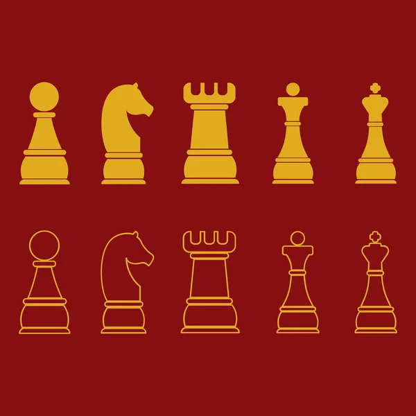 Sada Šachových Ikon Červeném Pozadí — Stockový vektor