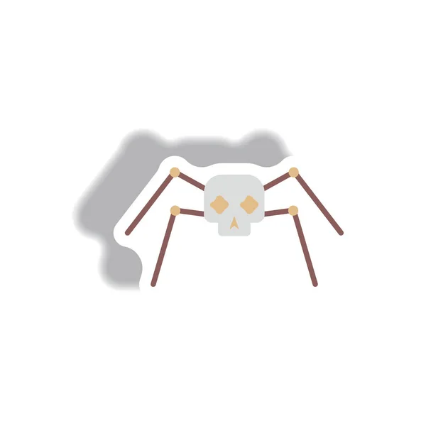 Vektör Çizim Kağıt Etiket Cadılar Bayramı Simgesi Ürkütücü Kafatası Örümcek — Stok Vektör