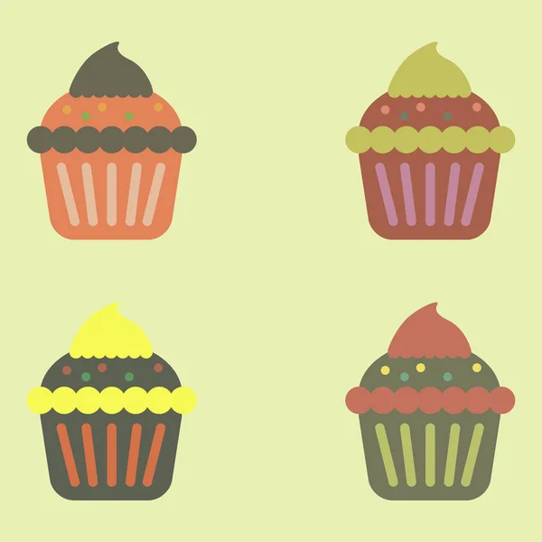 Cupcakes Definido Estilo Simples Plana —  Vetores de Stock