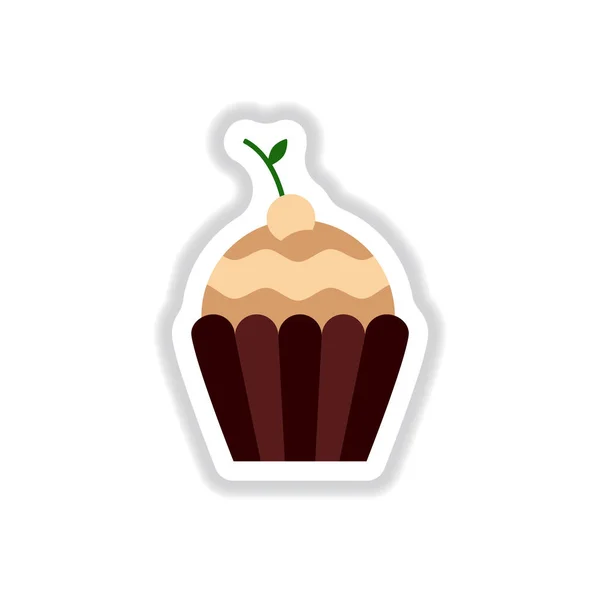 Sticker Cupcake Cerise Dans Style Plat Simple — Image vectorielle