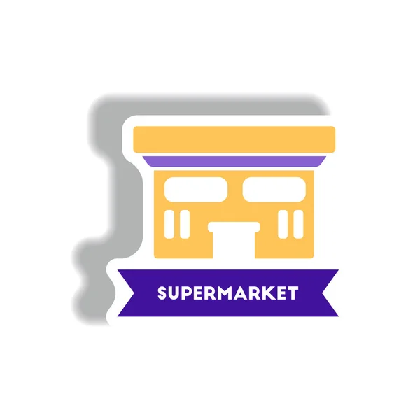 Ícone Elegante Estilo Adesivo Papel Com Supermercado —  Vetores de Stock