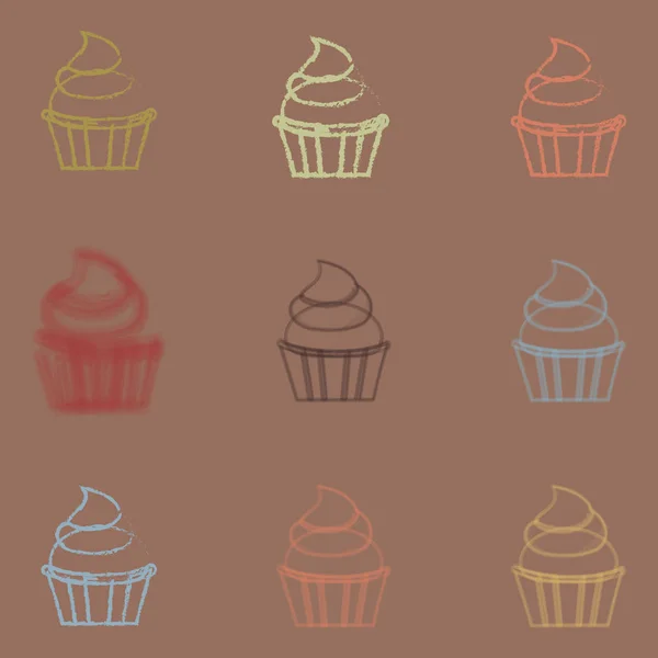 Sobremesas Cupcakes Estilo Simples Plano — Vetor de Stock