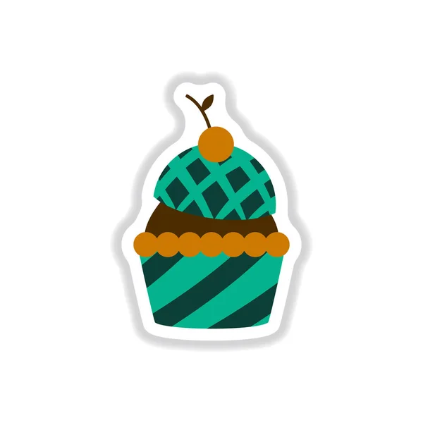 Sticker Cupcake Cerise Dans Style Plat Simple — Image vectorielle