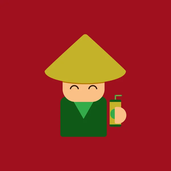 China man Vector illustration of Chinese new year celebration in flat style Chinese man face in traditional dress with drink packet with straw