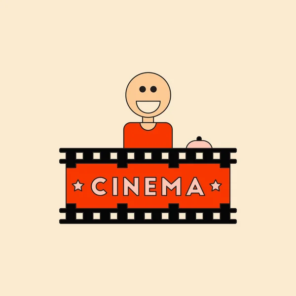 Vendeur Vente Billets Pour Cinéma Sur Fond Beige Clair — Image vectorielle