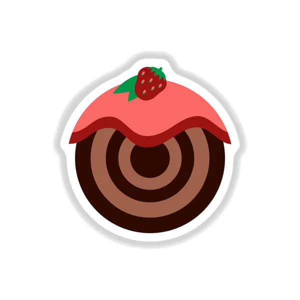 Erdbeer Donut Aufkleber Einfachen Flachen Stil — Stockvektor