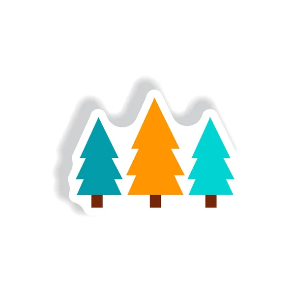 Landscape Fir Trees Stylish Icon Paper Sticker Style — Stock Vector