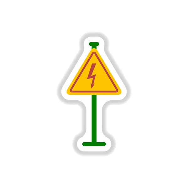 Vector Illustration Paper Sticker Style Danger High Voltage Road Sign — Stock Vector