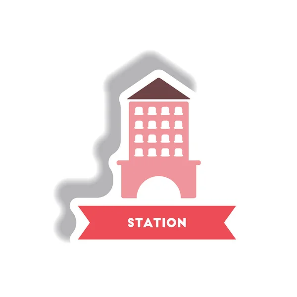 Stylisches Symbol Sticker Stil Mit Bahnhof — Stockvektor