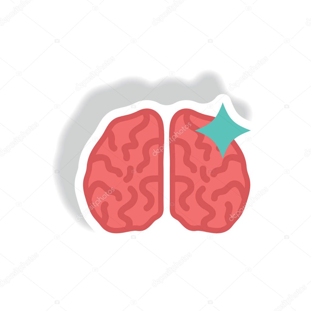 stylish icon in paper sticker style with brain stroke