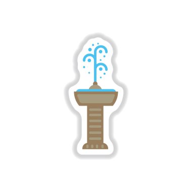 Çeşme içme suyu ile. Kağıt etiket tarzı vektör simgesi. Park çeşme