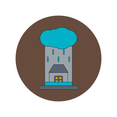 Yağmur bulutu ve ev düz tasarım vektör çizim