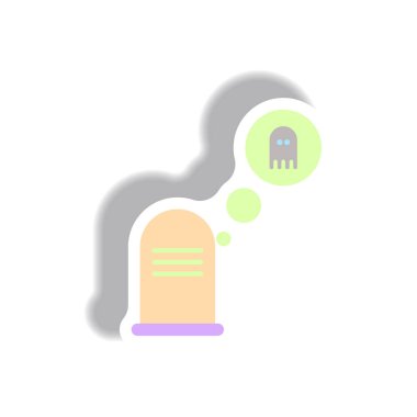 Kağıt etiket Cadılar Bayramı simgesi mezar anıtı ve hayalet