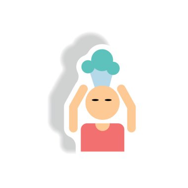 adam baş ağrısı simgesinde kağıt etiket tarzı 