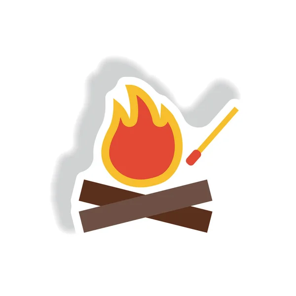 Fire Match Stylish Icon Paper Sticker Style — Stock Vector