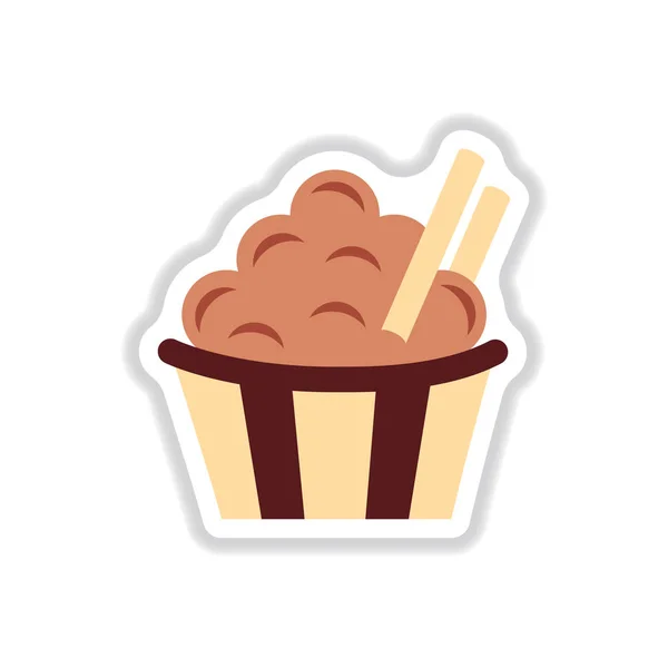Cinnamon Cupcake Sticker Simple Flat Style — Stock Vector