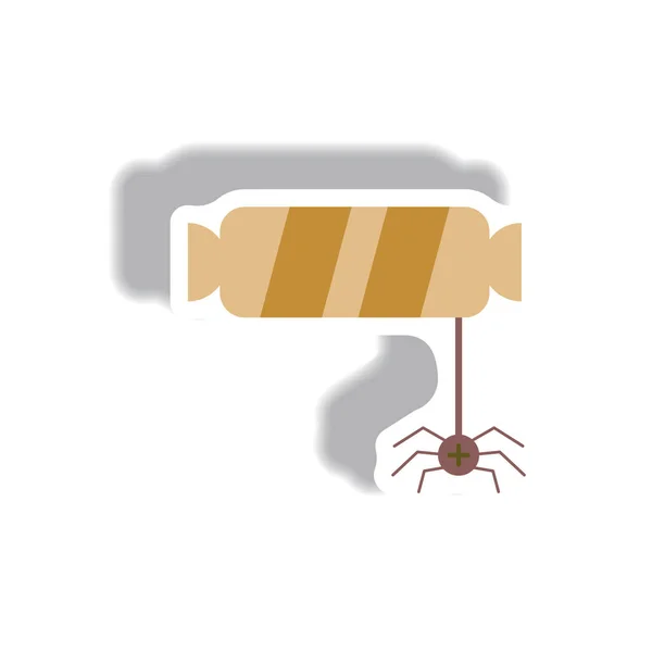 Papper Klistermärke Halloween Ikon Godis Och Spider — Stock vektor