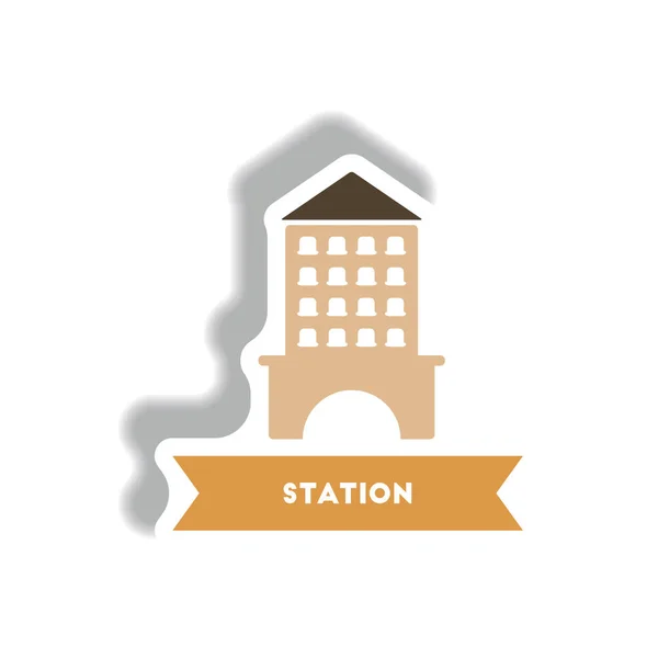 Стильная Икона Стиле Бумажной Наклейки Станцией — стоковый вектор