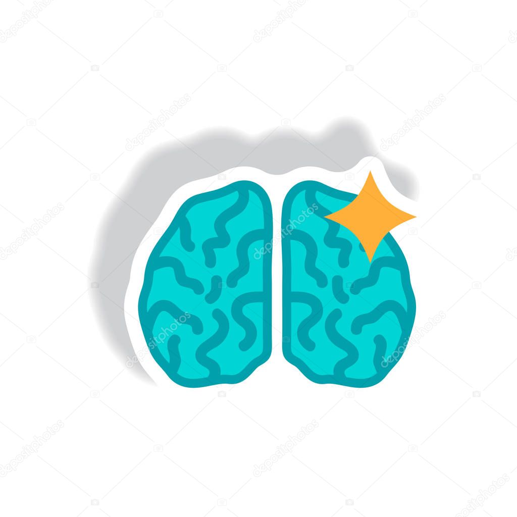 stylish icon in paper sticker style with brain stroke