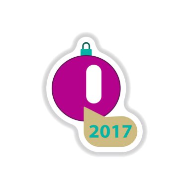 Vektör çizim kağıt etiket stili Noel top ve yeni 2017 yılı